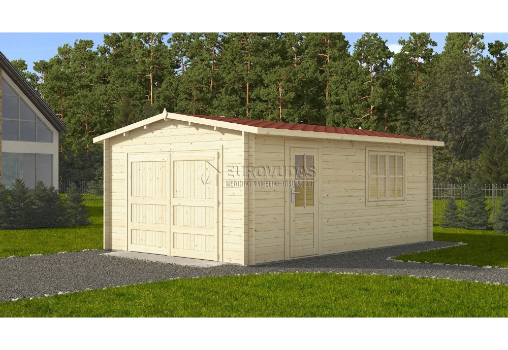 SANDĖLYJE! Medinis garažas 4x6m, 44 mm 